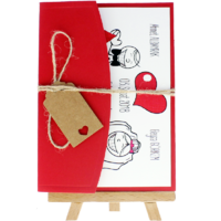 13x18 Kartpostal - Açık Davetiye Zarfı - 13x18-Kırmızı- İpli, Kraft Etiketli