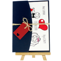 13x18 Kartpostal - Açık Davetiye Zarfı - 13x18-Lacivert-  İpli, Kırmızı Etiketli