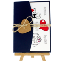 13x18 Kartpostal - Açık Davetiye Zarfı - 13x18-Lacivert-  İpli, Kraft Kalpli