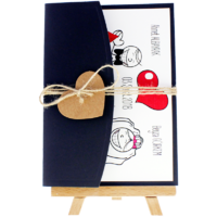 13x18 Kartpostal - Açık Davetiye Zarfı - 13x18-Siyah - İpli, Kraft Kalpli