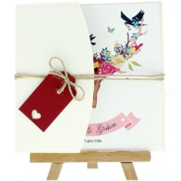 kare - Açık Davetiye Zarfı - Kare-Krem-  İpli, Kırmızı Etiketli