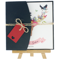 kare - Açık Davetiye Zarfı - Kare-Siyah - İpli, Kırmızı Etiketli